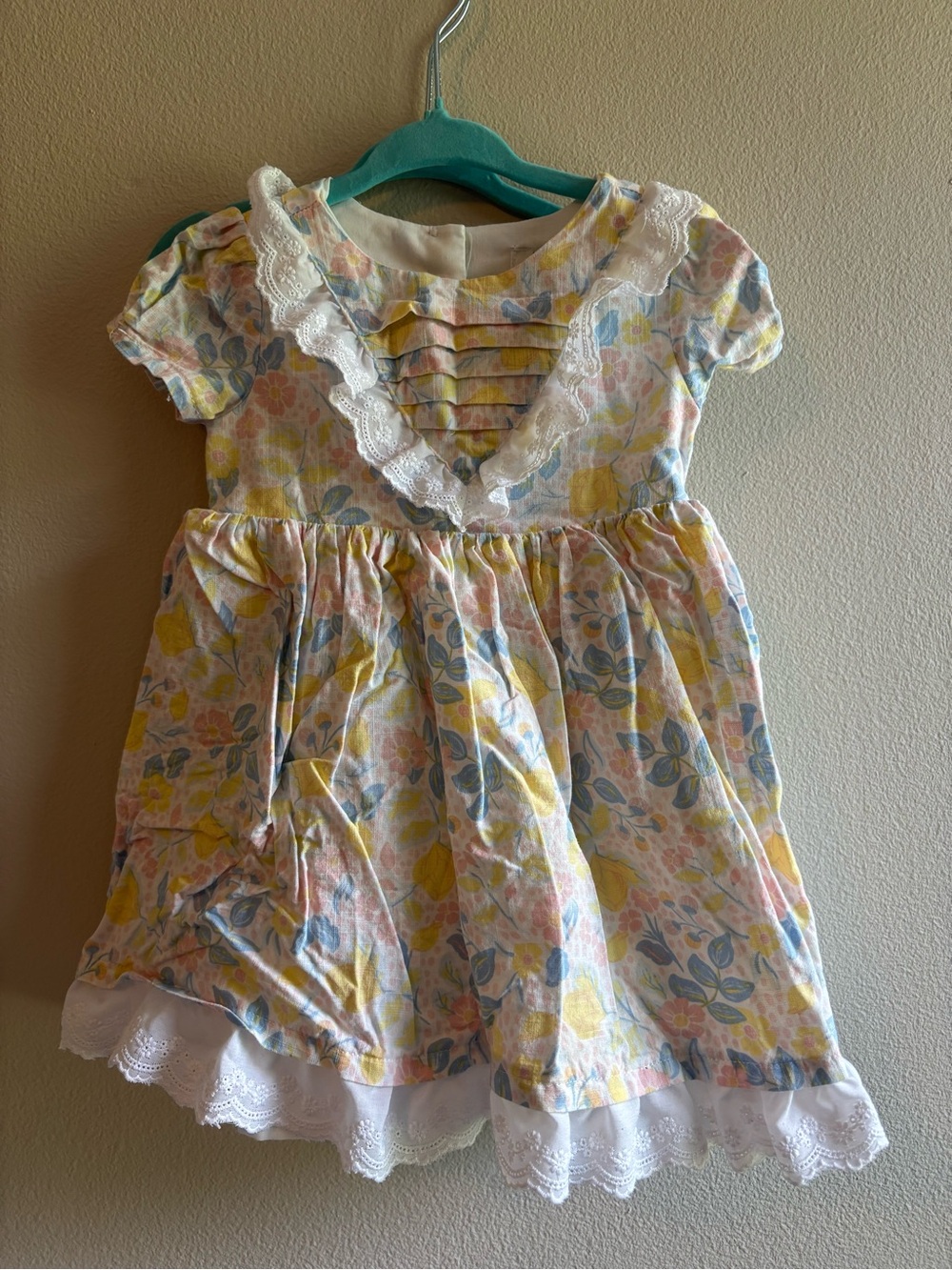 Joie Yellow Floral Ruffle Lace-Trim Girls Dress Bright Spring Easter Church